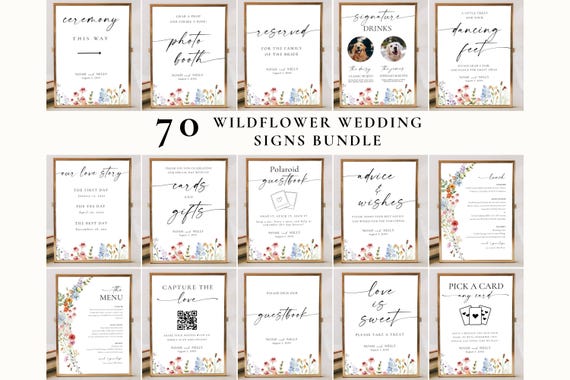 Wildflower Wedding Sign Templates Bundle: 70 Editable Floral Decor (Digital Download), WF18