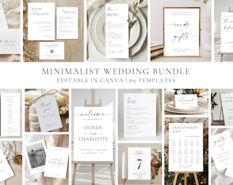 Lot de modèles de mariage minimaliste : suite d'invitations modifiables (toile, téléchargement immédiat), MC25