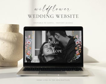 Modelo de site de casamento com tema de flores silvestres: Convite minimalista para a web com confirmação de presença online (modelo editável), WF18