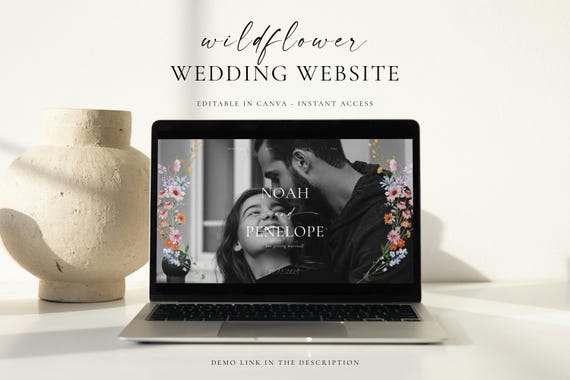 Wildflower Wedding Website Template: Minimalist Web Invitation With Online RSVP (Editable Template), WF18