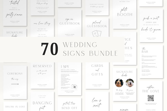 Modern Wedding Sign Templates: 70 Minimalist Editable Signs (Printable), EC26