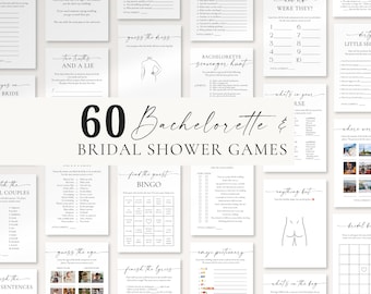Lot de jeux minimalistes pour la douche nuptiale : 60 jeux imprimables (téléchargement modifiable sur toile)