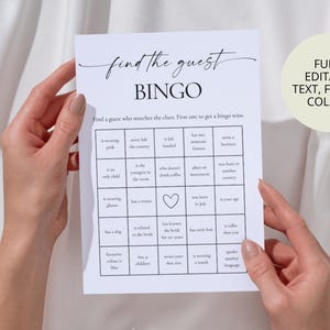 Find the Guest bridal shower bingo game – modern minimalist printable wedding shower activity for guests, editable Canva template, instant download bridal game.