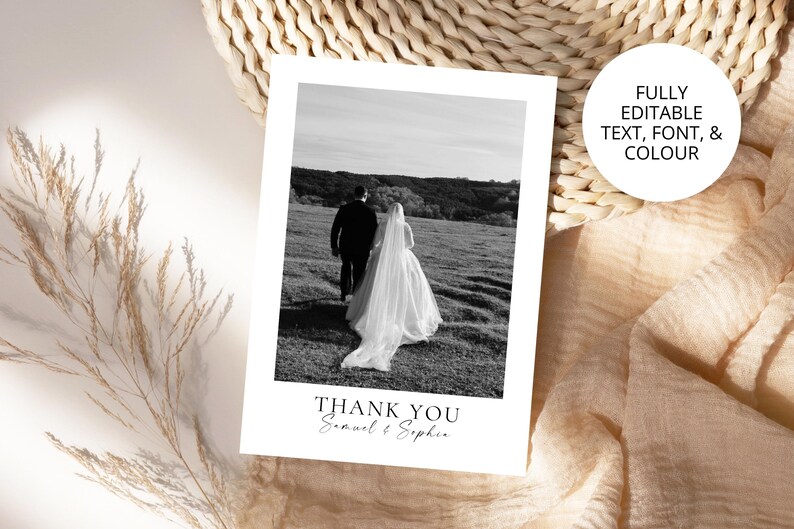 Modern Minimalist Wedding Thank You Card With Photo (digital Download ...
