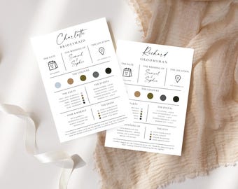 Brautjungfer & Groomsman Infokarten Vorlage: Minimalistischer Hochzeitsplan (bearbeitbare Canva Vorlage), MC25