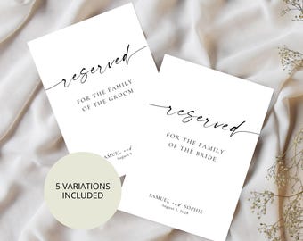Modern Wedding Reserved Sign Template: Editable Family Seating (Digital Download), MC25