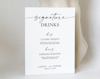 Modèle d'enseigne moderne pour boissons signature, menu de bar de mariage minimaliste (téléchargement numérique), MC25