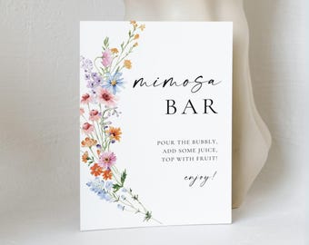 Cartello per bar con mimose a fiori selvatici: decorazioni per addio al nubilato (download immediato)