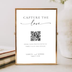 Capture the Love Wedding QR Code Sign, Wedding Photo Sharing Sign, Editable Template, Instant Download, Elegant Modern Decor