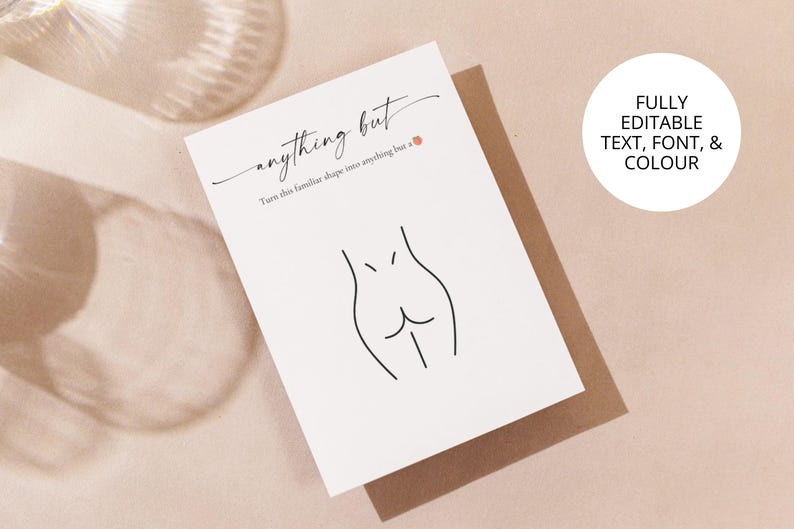 Flatlay of Anything But bachelorette party game template — editable bridal shower game, funny hen party game, adult drinking game instant download.
