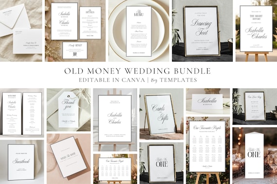 Old Money Wedding Template Bundle: Classic Signs, Editable Invitation Suite (Canva, Instant Download), OM25