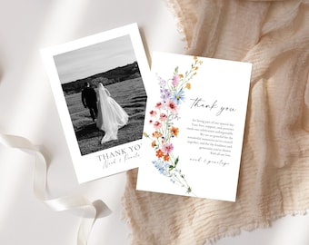 Boho Wildflower Wedding Thank You Card: Editable Photo Template (Canva Download), WF18
