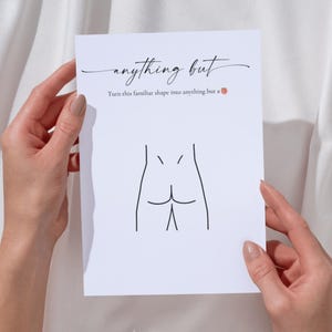 Bride holding printable Anything But game card — funny bachelorette party game, adult bridal shower activity, hen party drawing game instant download.