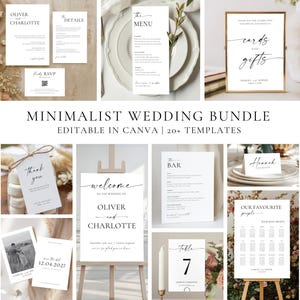 Minimalistisches Hochzeitsvorlagen-Bundle, bearbeitbares Einladungspaket, modernes Beschilderungsset, Canva-Vorlagen, sofortiger Download DIY, druckbar