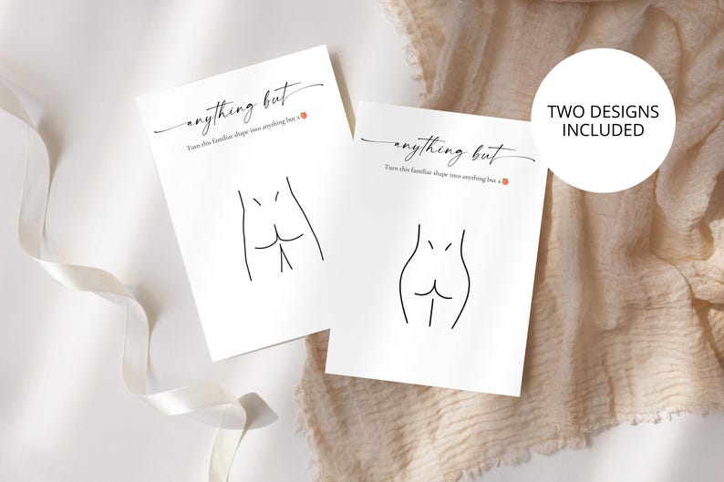 Two printable designs included — Anything But funny bachelorette party game, adult bridal shower drawing activity, instant download hen night party games.