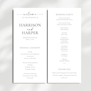 Editable Wedding Ceremony Program, Bridal Party Template, Order of Service, Itinerary Sign, Minimalist Printable, Instant Download