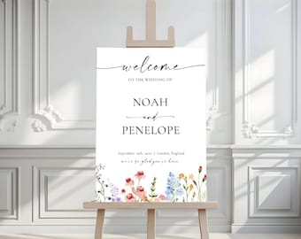 Boho Wildflower Wedding Welcome Sign Template: Editable Floral Poster (Digital Download)