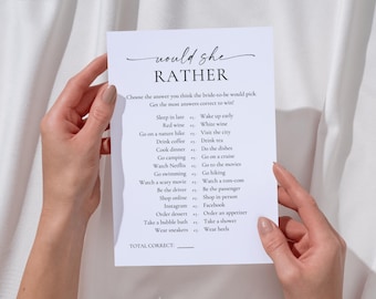 Would She Rather Bridal Shower Game, Minimalist Hens Party (Instant Download)