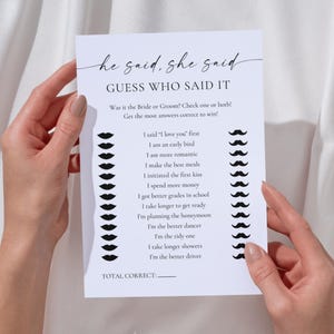 He Said She Said Bridal Shower Game Template, Guess Who Said It, Bride or Groom Game, Wedding Shower Game Printable, Editable Canva