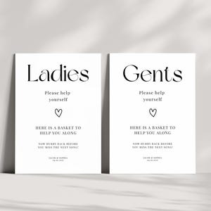 Ladies & Gents Bathroom Basket Sign Set - Wedding Restroom Sign Printable  Editable Canva Template  Minimalist Wedding Decor