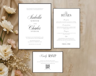 Classic Old Money Wedding Invitation Suite: Timeless Editable RSVP & Details Card (Digital Download), OM25