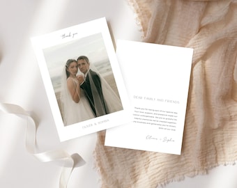 Carte de remerciement de mariage éditoriale : modèle minimaliste avec photo (téléchargement numérique), EC26
