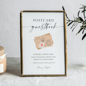 Postcard Guestbook Sign Wedding Template - Printable Guestbook Alternative Minimalist Wedding Decor Drop a Postcard Sign Instant Download