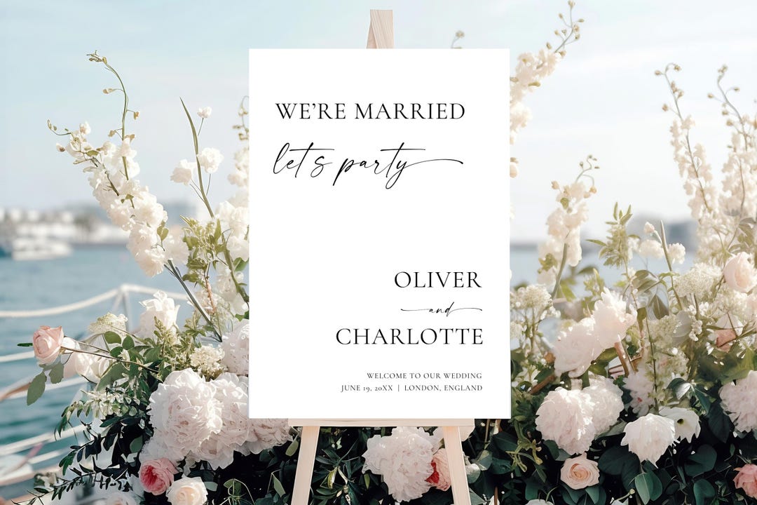 We're Married Lets Party Sign: Modern Minimalist Wedding Welcome Sign ...