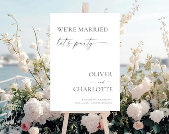 We're Married Lets Party Sign: Modern Minimalist Wedding Welcome Sign (Instant Download), MC25