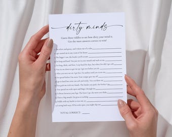 Dirty Minds Bachelorette Game: Minimalist Bridal Shower Riddles (Printable)