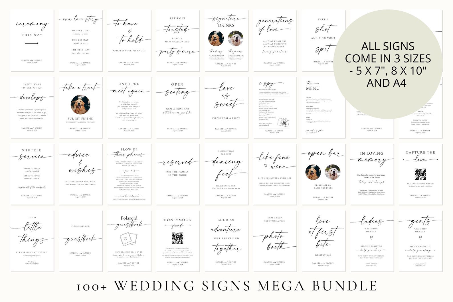 Minimalist Wedding Signage Bundle 100+ Editable Canva Templates