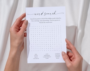 Bridal Shower Word Search Game, Minimalist Wedding Puzzle (Canva Template)
