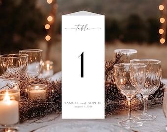Menu de mariage minimaliste à trois volets et modèle de numéro de table (modifiable sur toile), MC25