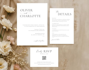 Minimalist Wedding Invitation Suite: Editable RSVP & Details Card (Digital Download), MC25