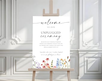 Wildflower Unplugged Ceremony Sign: Floral Wedding Poster (Canva Template)