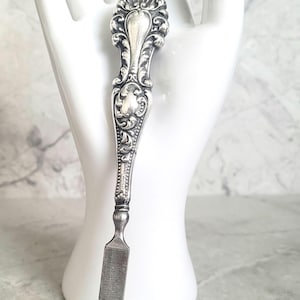 Antique Sterling Silver Nail File, Art Nouveau Nail Tools, Scroll Repoussé, Circa 1890 - 1910's