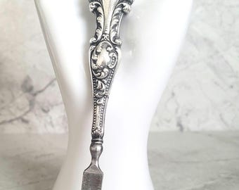 Antique Sterling Silver Nail File, Art Nouveau Nail Tools, Scroll Repoussé, Circa 1890 - 1910's