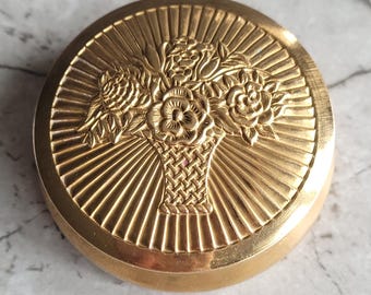 Vintage Cara Nome Compact, Gold -Tone Case, Flower Boquet Design, Circa 1930 - 40s