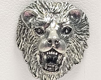 Vintage Pewter Lion Head Pin, Hat, Lapel, Scarf Pin By Israel Freeman & Sons (IFS), Circa 1980's