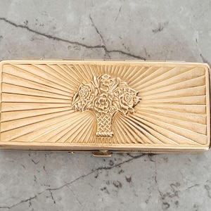 Vintage Cara Nome Compact - Rectangle Makeup Case, Sunburst/Flower Basket Design, Circa 1930 - 40s