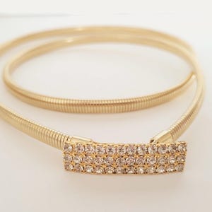 Vintage Gold Leather Rhinestone Buckle Statement Belt Marcella Romaya Escada vintage rhinestone belt - Gem main image 3