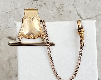 Antique Pocket Watch Clip Chain With Swivel Clasp, Shield Design, Marked "Marathon"