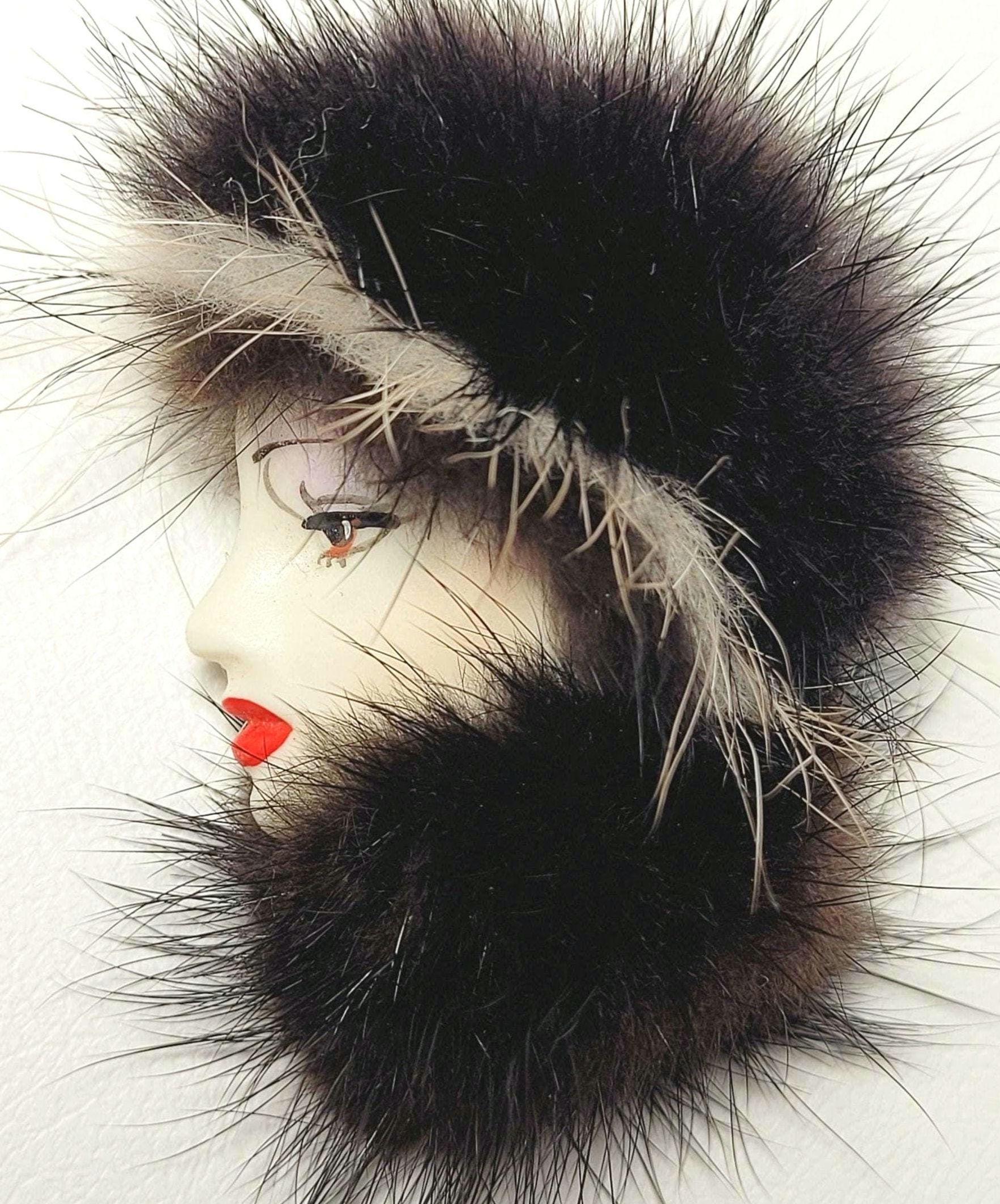 ADORABLE Vintage 1960s Black and Cream Faux Fur Velour Hat & Decorative Brooch Vintage Fur Brooches - Etsy main image 4