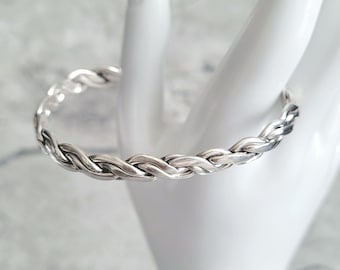 Vintage 925 Sterling Cuff Bracelet - Woven Braided Design - Handcrafted In Mexico