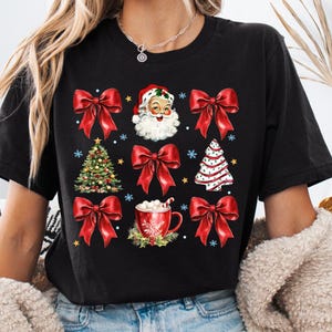 Camisa navideña con lazo rojo y coqueta: sudadera navideña