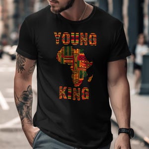 Junger König Afrika T-Shirt, Kente-Stoffdesign, afrikanisches Stolz-Kleid, schwarzer Geschichtsmonat-T-Stück, kulturelles Empowerment Geschenk