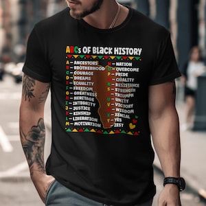T-shirt ABC van Black History, T-shirt Afrika kaart, educatief cadeau, Black Pride-shirt, Black History Month, melanine-T-shirt, afrocentrische top
