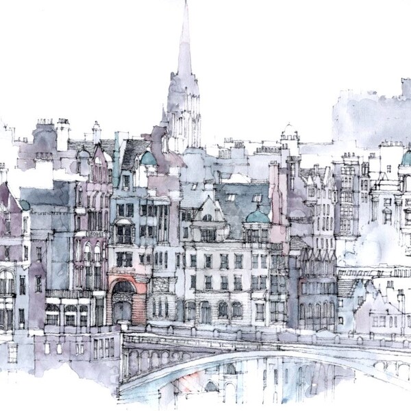 Edinburgh - an architectural print relisted, (2 sold)