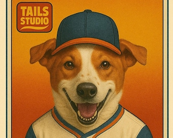 Custom Pet Baseball Card Portrait, Vintage Style Sports Print (Digital File)