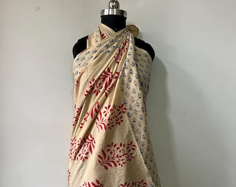 Hand Block Print Organic Cotton Sarong, Boho Beach Cover-Up